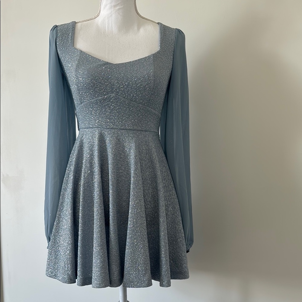 Windsor Gray Peplum Long Sleeve Dress for Prom
